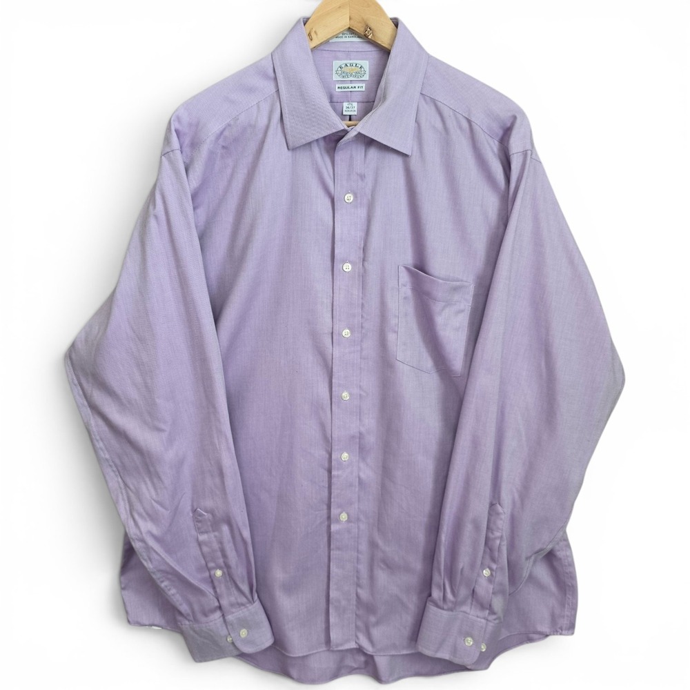Eagle Dress Shirt Mens 17.5 36/37 Purple Button Regular Fit Non Iron‎ Cotton